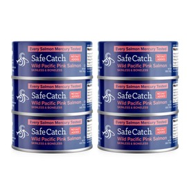 Safe Catch Wild Pacific Pink Salmon Canned Wild-Caught No Salt Added Skinless Boneless Salmon Fish Mercury Tested Kosher, 6 Pack Can Salmon 5oz