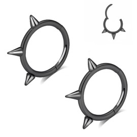 TRBR 16G 2PCs Black Spike Clicker Snake Bite Jewelry, Septum Ring, Hoop Lip Rings Snake Bites, Labret Jewelry for Lip Piercing, Cartilage Hoop Earrings, 16 Gauge 10mm (16G-10mm, Black-2PCs)
