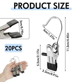 20 Pcs Portable Laundry Hooks 360° Rotatable Stainless Steel Boot Laundry Hooks Clip Anti-Slip Multifunctional Hanging Clothes Pins Single Clothing Hanger Holder for Scarf Gloves Shoes Travel Home