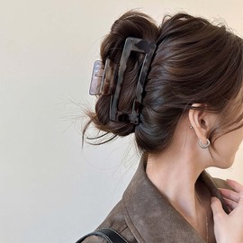 Inateannal Large Square Hair Clips Tortoise Hair Claw Clips Gray Matte Claw Hair Clips Thick Hair Nonslip Strong Hold Claw Clips Big Leopard Plastic Hair Claws Rectangle Hair Accessories