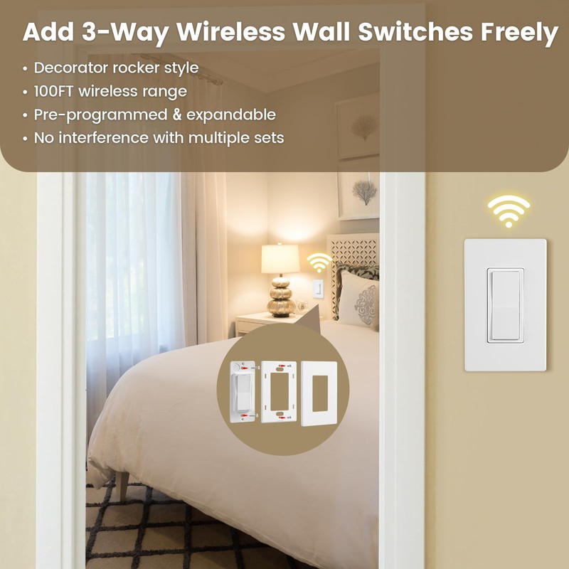 SURAIELEC 3 Way Wireless Light Switch, Remote Control Outlet, Decorator