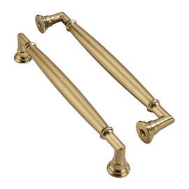 ZAUYX 2 Pack 6 Inch Hole Center Brushed Brass Cabinet pulls Solid Satin Brass Heavy Duty Cabinet Pull Cabinet Handles Kitchen Cabinet Hardware Vanity Handles Bathroom Cabinet pulls