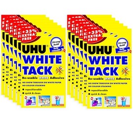 UHU White Tack - Sticky Reusable Adhesive Putty - Pack of 12