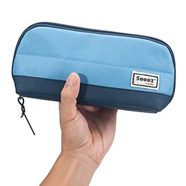 Sooez - Estuche para lápices y bolígrafos de apertura ancha, estuche ligero y espacioso con cremallera, bolsa de papelería con diseño triangular estét