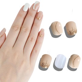 YIZHUO Semi-Cured Gel Nail Strips Kit - Glitter Curved Design, Long Lasting Salon Quality, 20 Pcs Full Nail Wraps, Easy DIY Manicure at Home (UV Lamp Required)