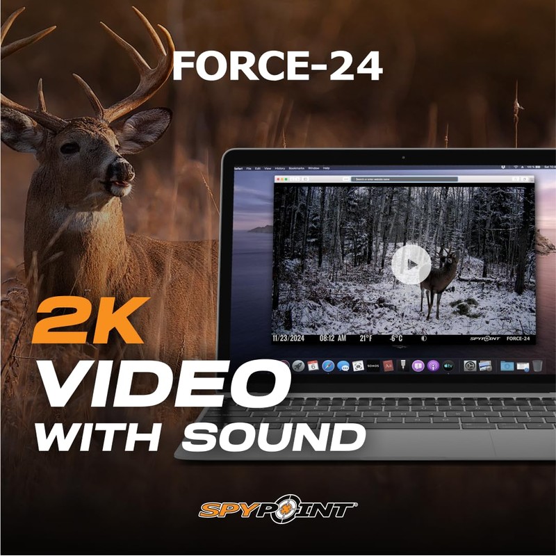 Spypoint FORCE-24 Non-Cellular Trail Camera, 2K Video, 24MP Photos, Low-Glow