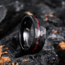 King Will Mens 8mm Black Hammered Tungsten Carbide Wedding Ring Red Opal Inlay Tungsten Ring wedding Band12