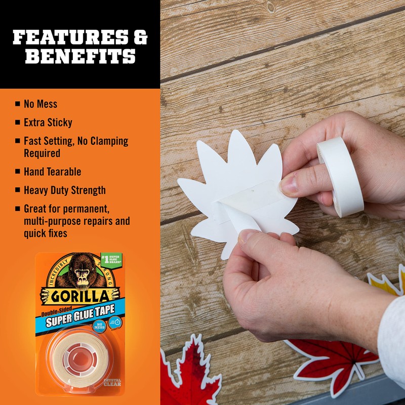 Gorilla Super Glue Tape, Multi-Purpose, Permanent, Double Sided, High Tack,