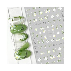 Daisy Leaf Branches Nail Stickers Flower Floral Transparent Flower Nail Decals F972 Nail Wraps Stickers Manicure Supplies for Women Nails Full Long Lasting Easy Apply and Remove