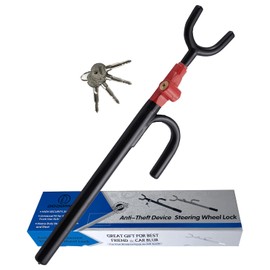 DODOMES Steering Wheel Lock Anti-Theft car Device Car Wheel Locks Heavy Duty Vehicle Security Steering Wheel Lock for Truck Car Vehicles Van Lorry SUV with 4 Keys, Elongated Length BlackRed