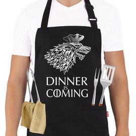 ALIPOBO Kitchen Chef Apron - MR. GOOD LOOKIN' IS COOKIN' Funny Aprons for Men Dad - Adjustable Bib Apron with 2 Pockets and 40" Long Ties, Perfect for Cooking, Grilling, BBQ, Baking - Black