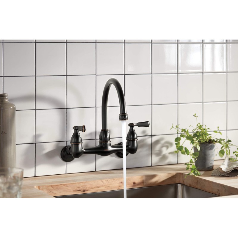 Peerless P2765LF-OB Elmhurst Two-Handle Kitchen Faucet Wall-Mount, Oil-Rubbed Bronze