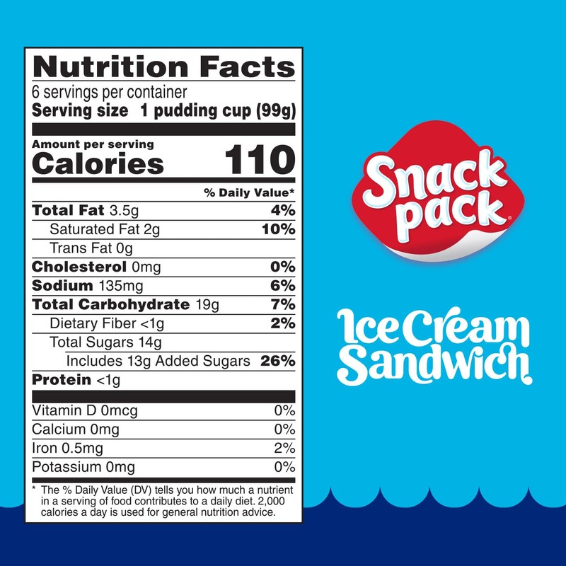 Snack Pack Ice Cream Sandwich Flavored Pudding Cups, Lunchbox Snack,