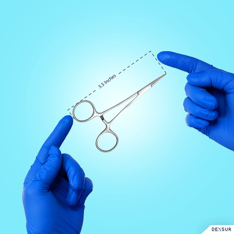 DEXSUR Precision Kelly Hemostat Forceps Locking Tweezers Clamp, Silver, Straight