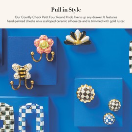 MACKENZIE-CHILDS Petit Round Knob, Decorative Drawer Pull Knob, Black-and-White Courtly Check