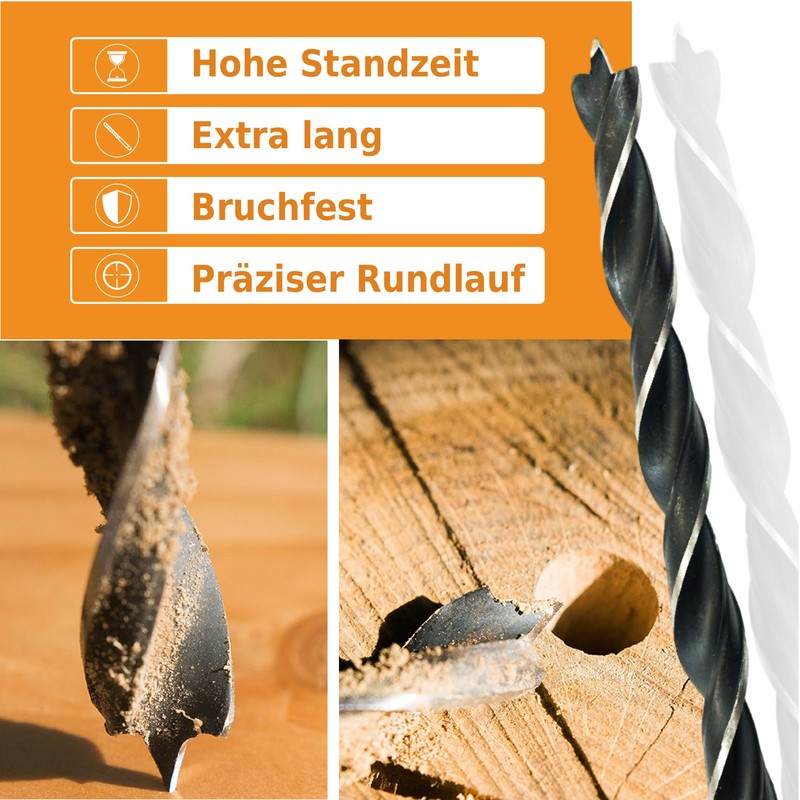 Wood drill bit set, for drills, 30 cm long wood