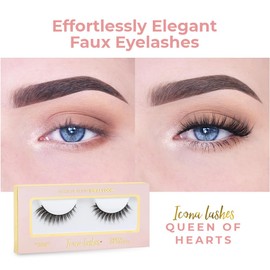 Icona Lashes False Eyelashes Pack - Fake Eyelashes Extensions - Soft, Fluffy Falsies with Tapered Ends & Professional-Grade Band - Handmade, Vegan, Reusable - Natural Black - Queen of Hearts