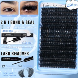 Fluffy Lash Clusters Kit 260D Mega Volume Eyelash Clusters Kit 12-25mm Wispy Individual Lashes 256Pcs D Curl Long Cluster with Lash Bond and Seal and Remover Waterproof DIY Lash Extension Kit at Home