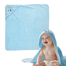 TranquilBeauty Baby Hooded Towel, Soft 100% Polyester Baby Bathrobe with Hood and Dog Design, Bath Towel for Infants and Toddlers, Light Blue