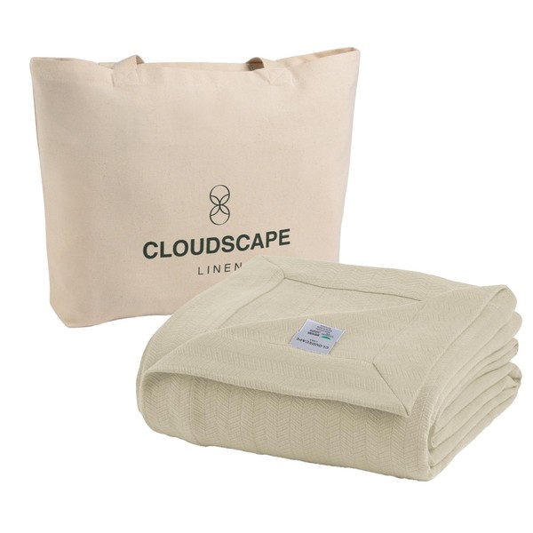 Cloud Scape Linen King Size Herringbone Cotton Blanket – Soft,