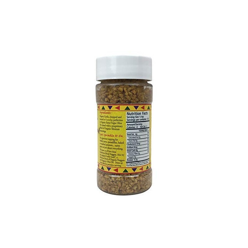 Garlic Gold Toasted Nuggets, Crunchy Organic Southwest Garlic Seasoning Shaker,