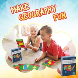 GeoToys GeoCards - USA Geography Flash Cards, Kid Card Games for Home, School & Travel, States & Capitals, Ages 4+