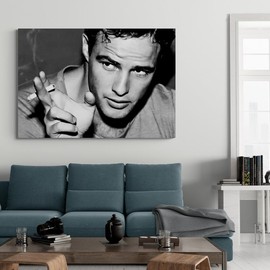 Young Marlon Brando - Movie Art - Wrapped Framed Canvas Wall Art (A4 [12 x 8 inch / 30 x 20 cm])