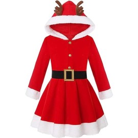 MISOAMISO 120 Children's Santa Costume, Santa Dress with Belt, Santa Hat, Christmas Costume, Fur, Children's Clothing, Girls, Dress, Santa Claus Kids, Christmas Present, Gift