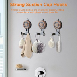 HONGYUETECH Dual - Hook Suction Cup Hooks for Shower, Removable & Reusable Bathroom/Kitchen Organizer, Waterproof & Rust - Free, Stable Hanging for Towels/Robes, Ideal for Renters/RVs/Hotels (1)