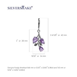 Silvershake 4.66ct. Genuine Amethyst 925 Sterling Silver Leaf Leverback Dangle Earrings