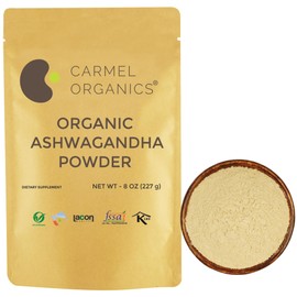 CARMEL ORGANICS Organic Ashwagandha Root Powder (8 Oz or 227g/0.5 Lbs) USDA Certified. Lab Tested, Non GMO & Gluten Free | Withania Somnifera from India