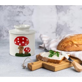 Mushroom Butter Crock For Counter With Water Line Ceramic French Butter Holder White French Butter Dish Butter Keeper Butter Jar Room Temperature Butter Storage Soft Butter