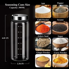 Verdental 10 oz Salt and Pepper Shakers with Adjustable Outlet Holes Clear Glass Shaker Bottles Spice Seasoning Cans for Kitchen Decor Home Restaurant BBQ Camping Farmhouse Kitchen Accessories (300ml)