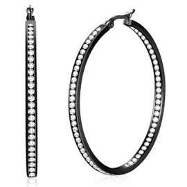 LYLYMIMI 2 Inch Surgical Steel Big Hoop Earrings for Women with Mult-colors Stunning Cubic Zirconia Hypoallergenic Jewelry for Sensitive Ears Large Black