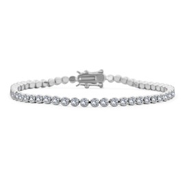Holiday Party Bridal Clear Cubic Zirconia Circlet Solitaire AAA CZ Thin Bubble Bezel Set Tennis Bracelet For Women Wedding Silver Plated 8 Inch