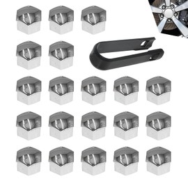 Eratus Pack-21 Car Tire Screw Cap, 0.66 "/17 mm Plastic Waterproof Dustproof Bolt Protection Cover with Disassembly Tool, Wheel Lug Nut Covers Decoration, Universal for Most Cars Trucks (Silver)