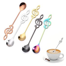 Coollooda Coffee Spoons (Set of 5) Musical Note Spoons, Tea Spoons, Dessert Spoons, Cute, Stainless Steel, Stirring Spoons, Sugar Spoons for Espresso