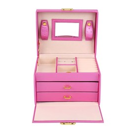 Jewelry Box, Jewelry Organizer Box For Women, 3 Layer Portable Travel Jewelry Storage Case with Lock For Necklace, Earrings, Rings, Bracelets, Case Princess Display
