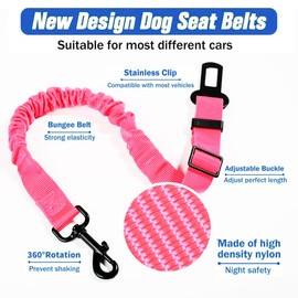 Car Dog Seat Belt,Nylon Adjustable Pet Car Seatbelt Harness Safety Leads for Vehicle,Retractable Dog Car Seatbelts Adjustable Pet Seat Belt,Dog Car Seat Belt for Dogs,Cats and Pets (Rose Red)