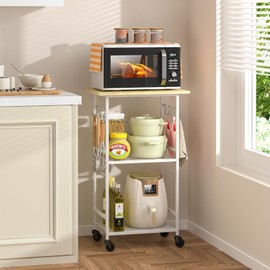 ThreeHio Rolling Kitchen Microwave Cart, 3 Tier Microwave Table Stand with Adjustable Shelf, Kitchen Storage Rack on Wheels, Coffee Station Cart Rack Shelf Organizer for Living Room Office, Balcony