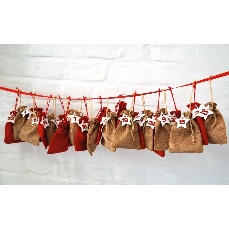 Miniblings DIY Advent Calender Set 24 Jute Bags Numbers Stars