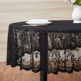 Warm Home Designs 60 Inch Round Tablecloth with English Rose Design. Use as Circle Tablecloth, Rustic Tablecloth or as Elegant Lace Table Cloth. Black Table Clothes for 4 Guests. LTC Black 60"