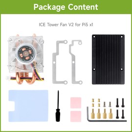 Waveshare Low-Profile ICE Tower CPU Cooling Fan, Compatible with Raspberry Pi 5, U-Shaped Copper Tube, Cooling Fins, Cooler with Colorful RGB LED