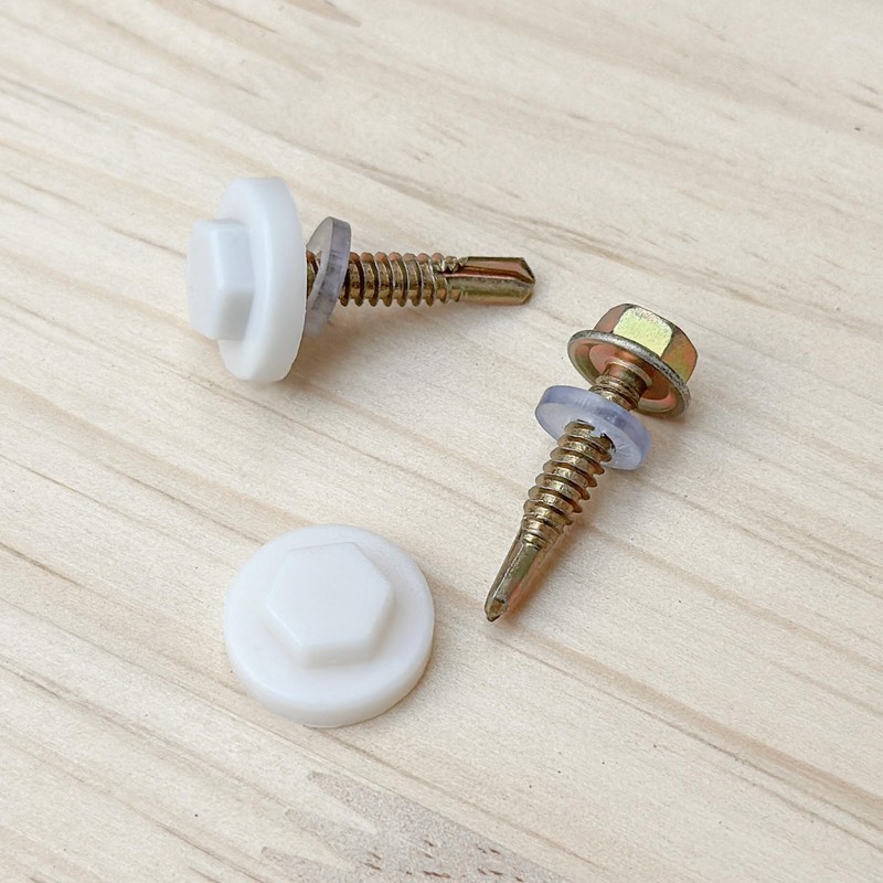 60 PCS Hex Head Self Drilling Screws with Plastic Caps,
