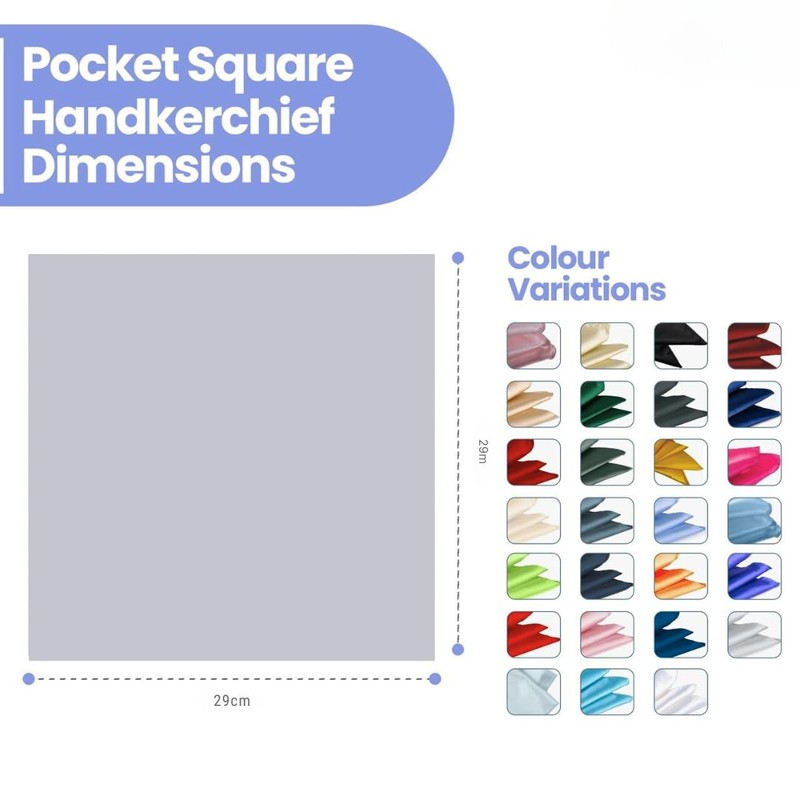 The Tie Co™ Satin Polyester Pocket Square – 28x28cm Handkerchief/Hanky