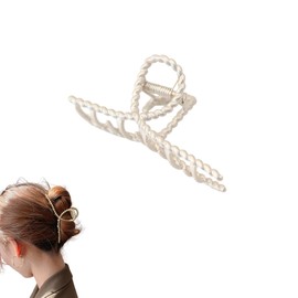 Hair Claw Ribbon, Hair Clip, Pearl, Korean Style, Hair Clip, Large, Stylish, Hair Clip, Clip, Secure, Wedding, Hair Barrette, Cute, Korean Hair Accessory, Hair Arrangement (Silver B)