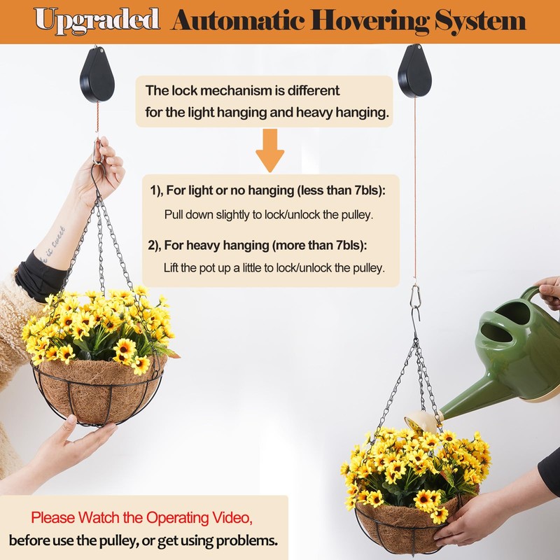 WROSWT Upgraded Retractable Plant Hanger,Plant Pulleys for Hanging Plants,Easy to