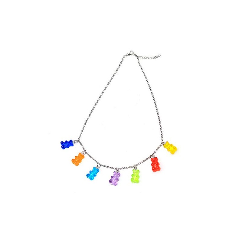 Creative Cute Gummy Bear Necklace Colorful Resin Bear Pendant Layered