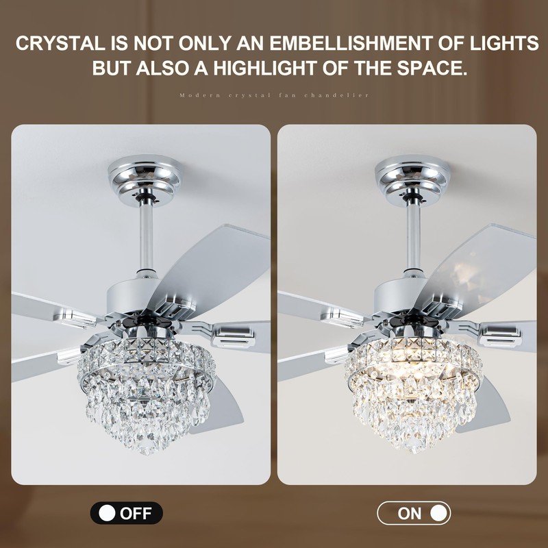 Esiovco Chandelier Ceiling Fans With Lights And Remote,42in Chandelier Fan