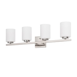 mirrea 28in 4-Light Modern Bathroom Vanity Light with Etched White Glass Shades Brushed Nickel Finished Light Fixture
